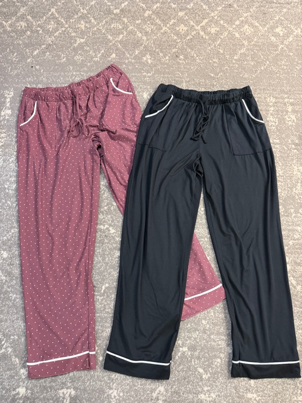 Lucky Brand Two-Pair Sleep Pant Set in Black and Mauve Polka Dot
